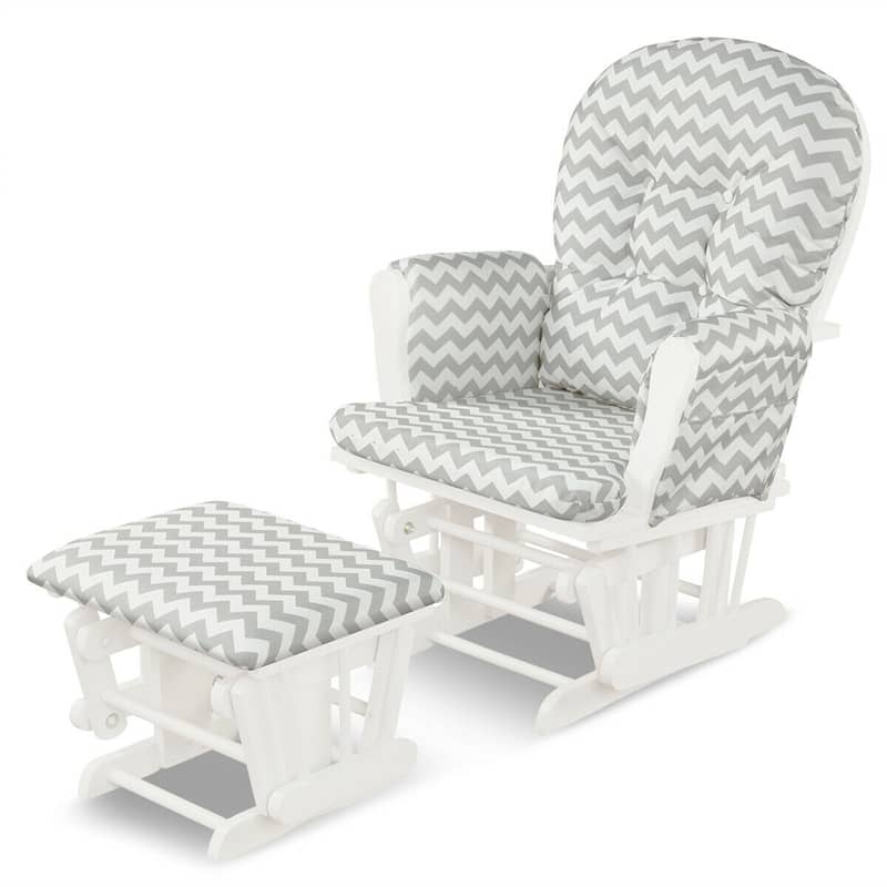 Wood Baby Glider Rocking Chair Nursery Chair with Gliding Ottoman & Storage Pocket