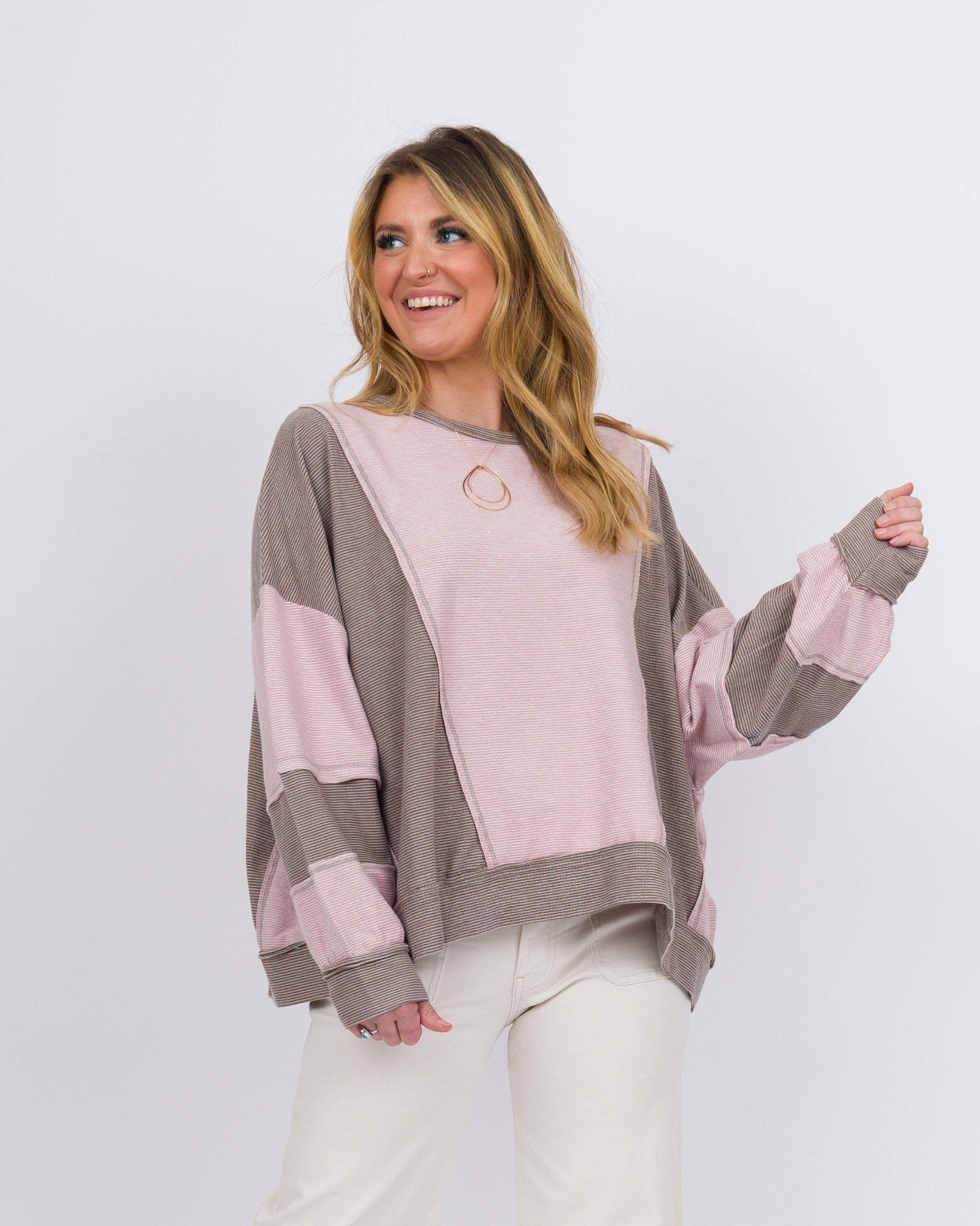 Camdyn Striped Top Rose Brown