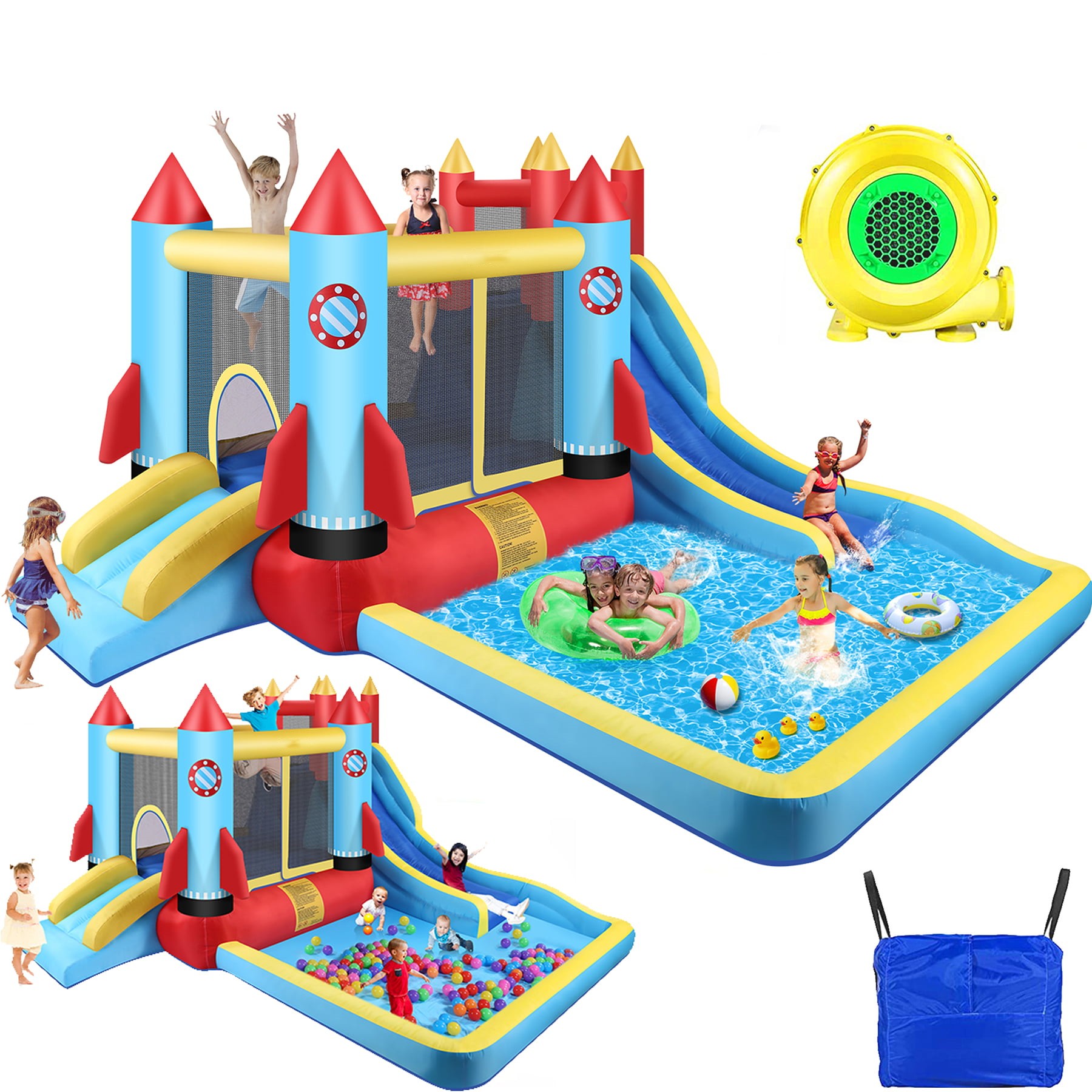 146''x 132'' x 82'' Inflatable Bounce Houses for Kids 3-12 with Blower Double Slide Climbing Wall and Ball Pit/Large Pool Outdoor/Indoor Bouncy House, PVC, Child, Teen, Toddler, Tween, Adult