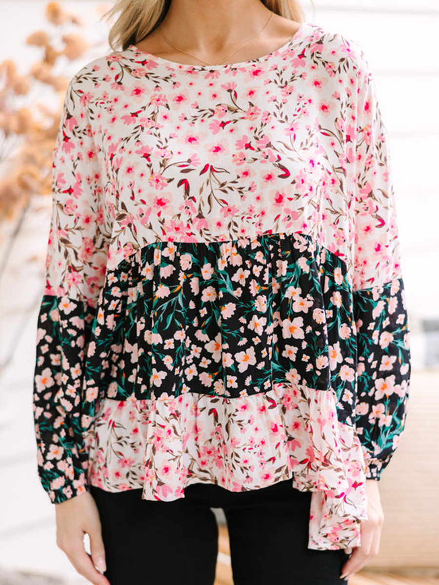 Black patchwork floral top