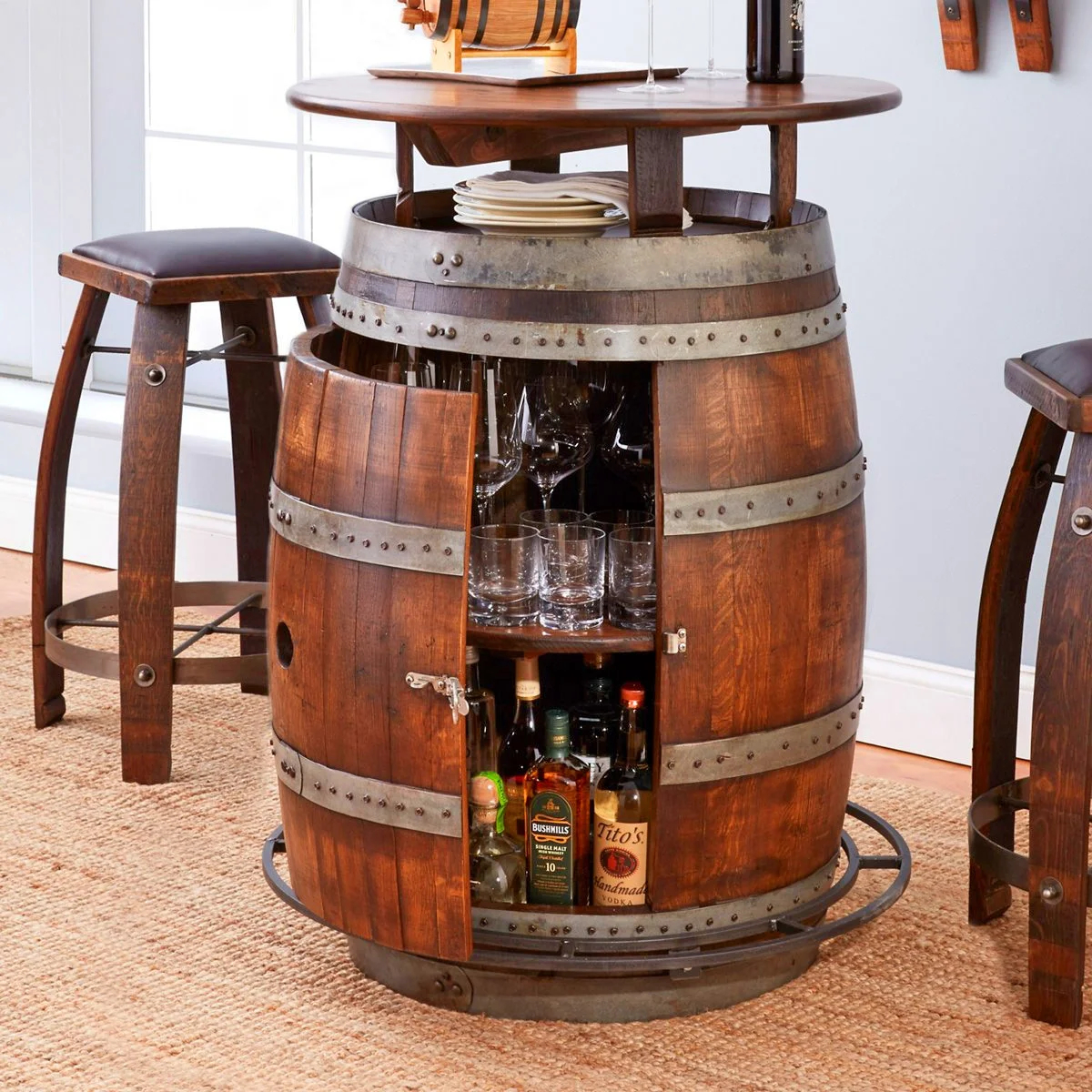 🔥Only $39.99🔥✨Oak Wine Barrel Table(1 TABLE + 2 CHAIRS)