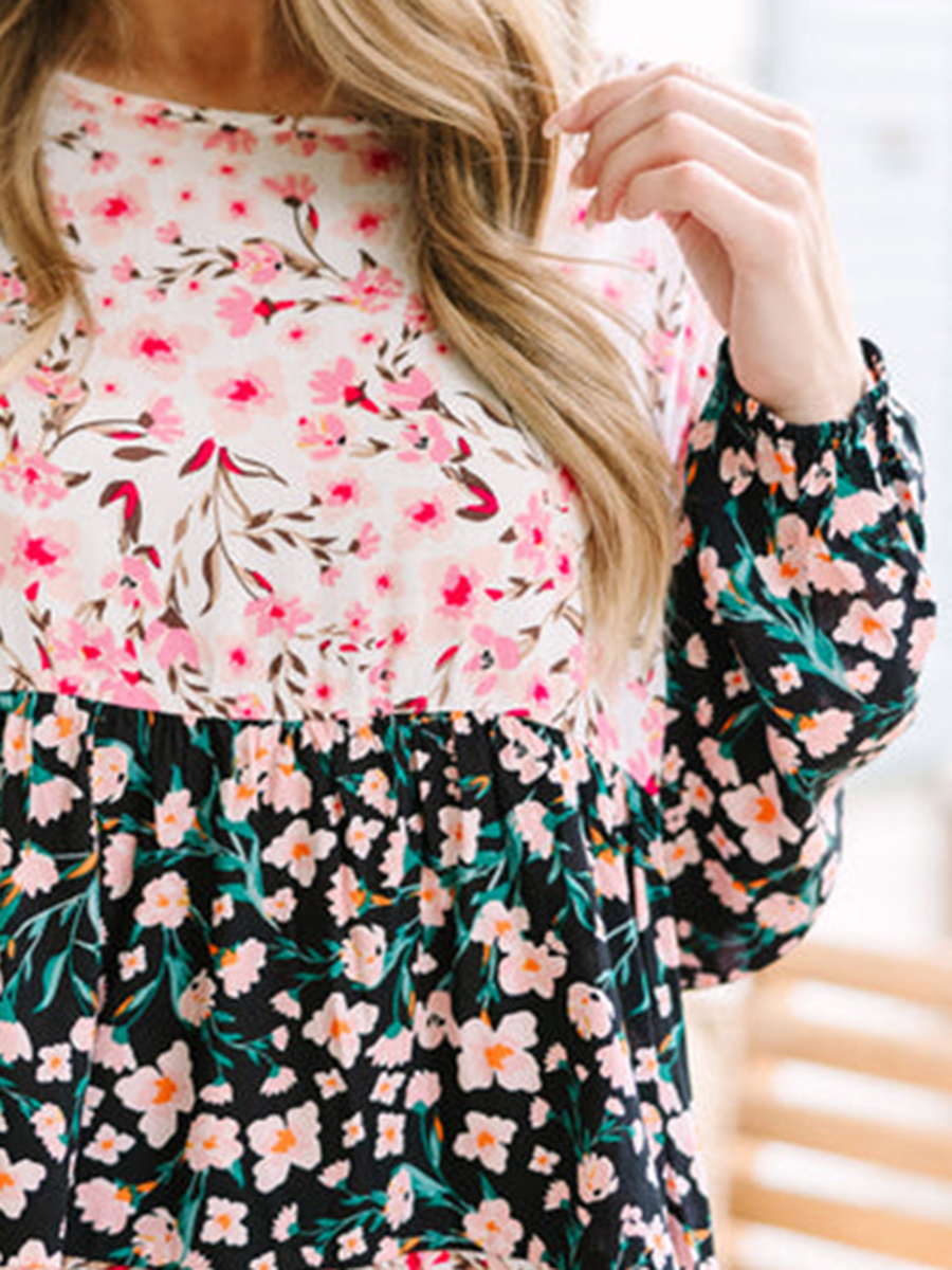 Black patchwork floral top