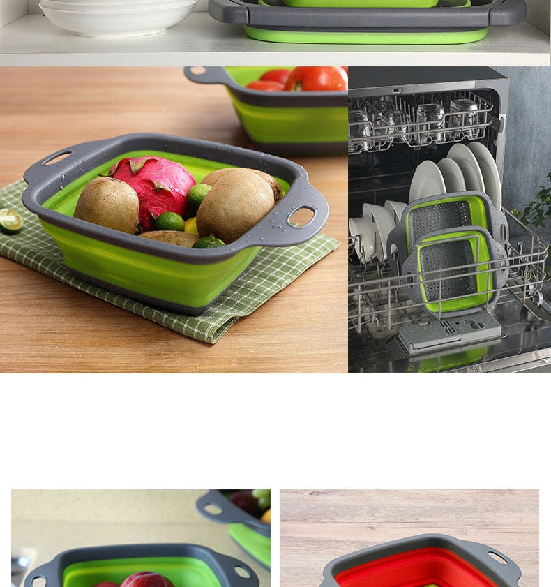 Collapsible Silicone Colander Strainer,Kitchen&Home Drain Basket,Foldable Fruit Vegetable Washing Filter Basin,