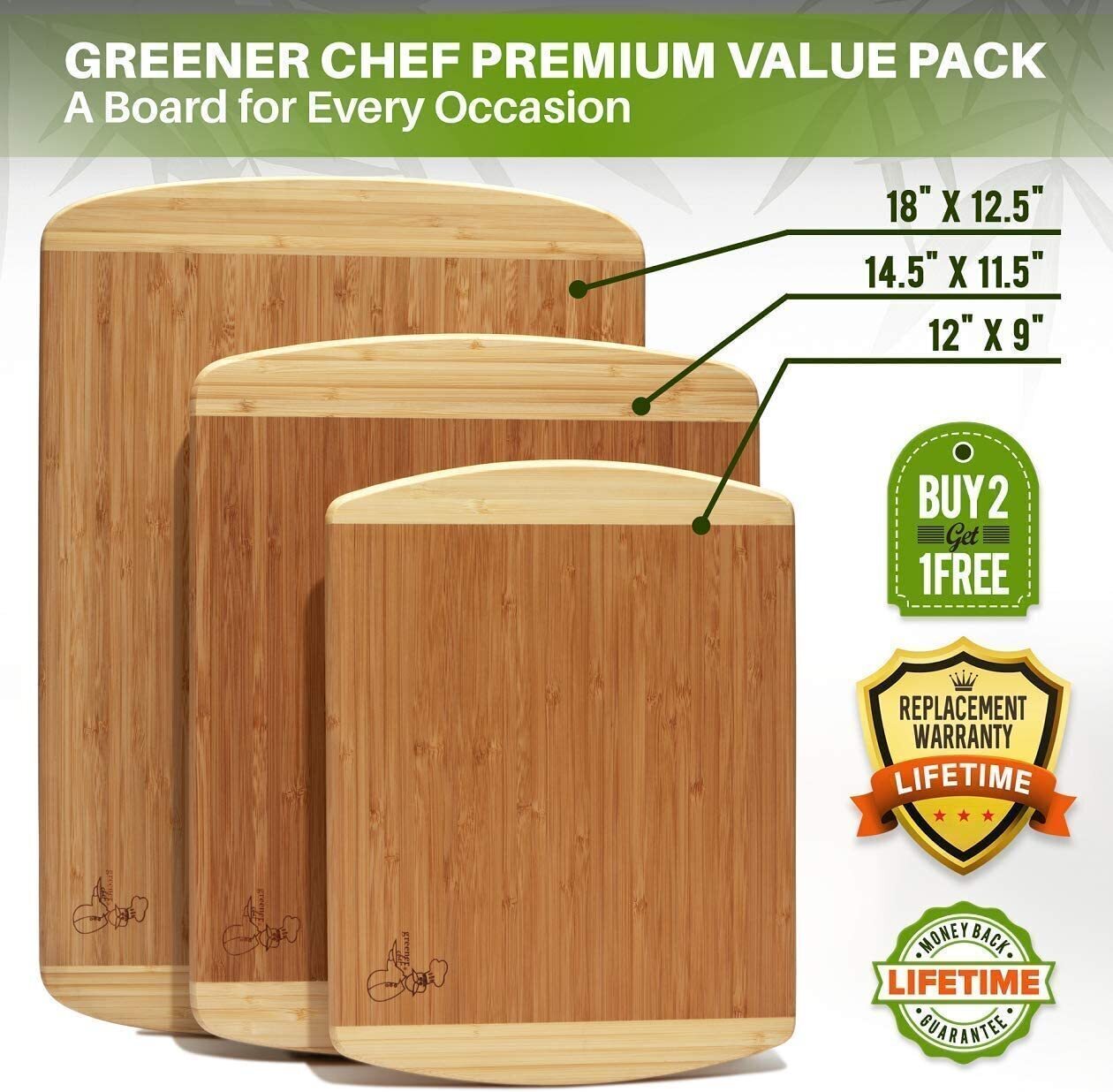 Organic bamboo cutting board set of 3