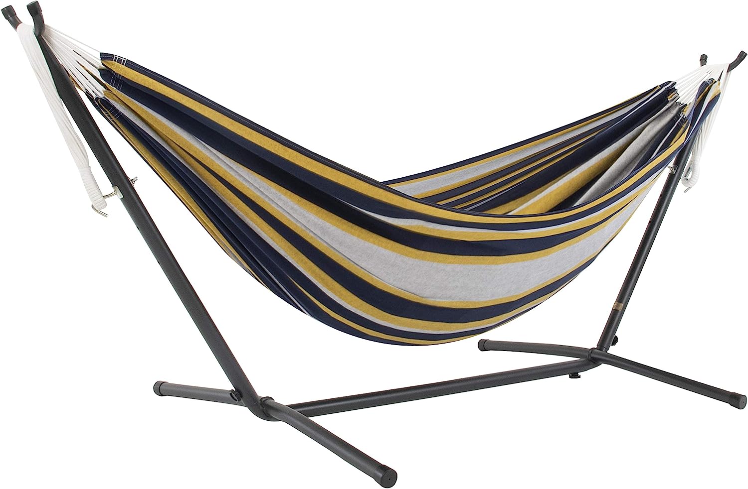 Double Cotton Hammock with Space Saving Steel Stand, Tropical (450 lb Capacity - Premium Carry Bag Included)