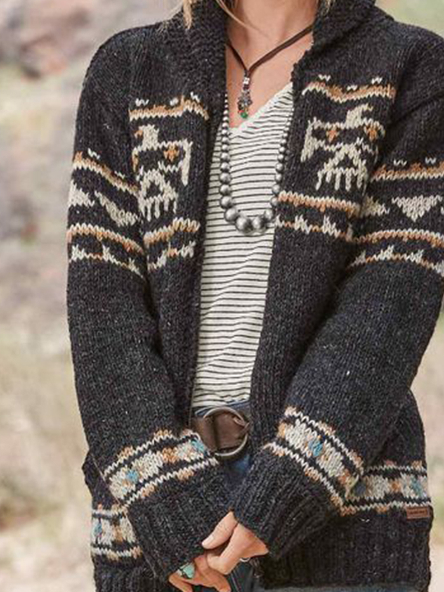 Western Eagle Print Knitted Cardigan