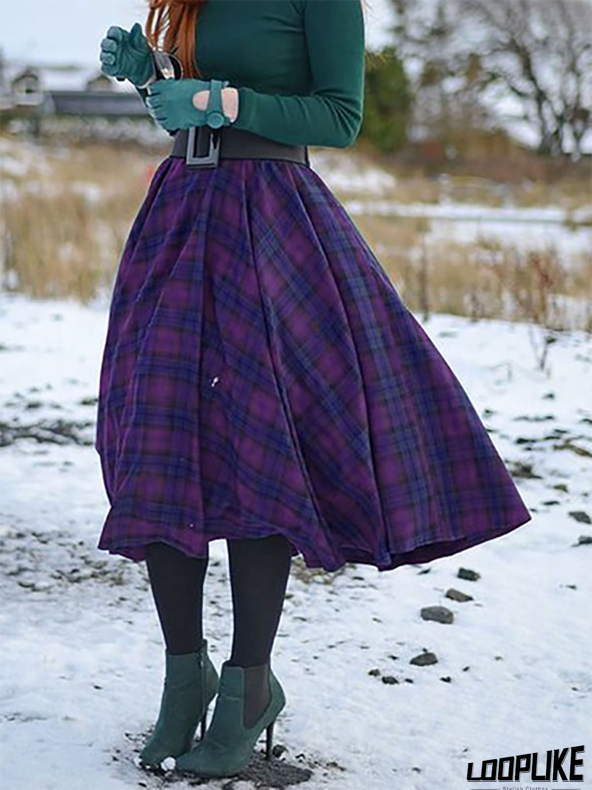 Casual Cotton-Blend Checkered/plaid Skirt