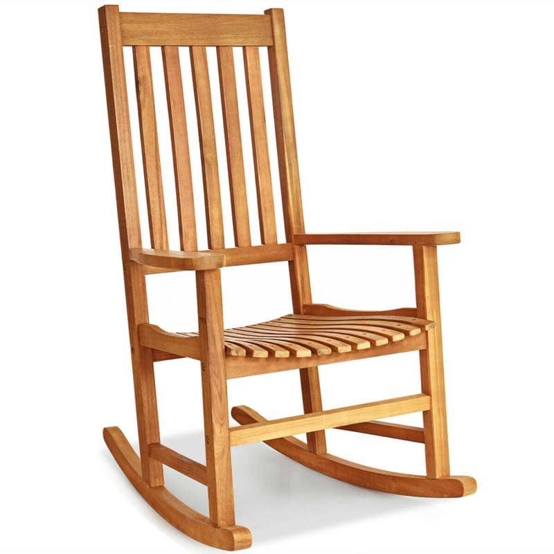 Outdoor Acacia Wood High Back Rocking Chair Porch Rocker