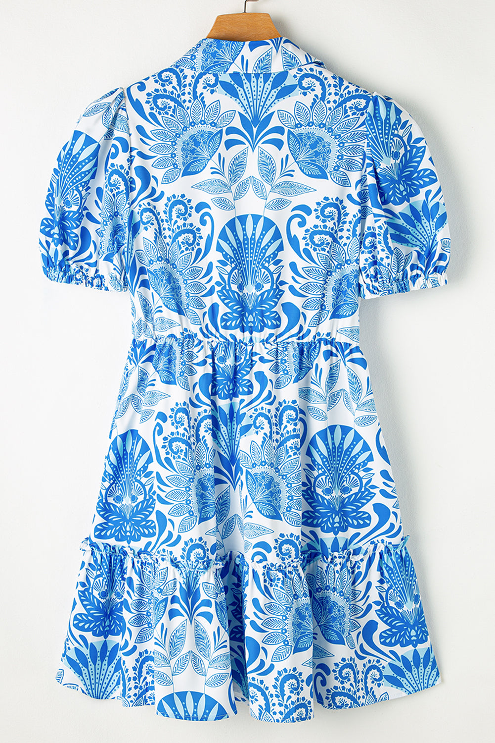 Sky Blue Boho Floral Print Frill Tiered Mini Dress