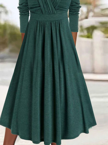 Women Plain V Neck Long Sleeve Comfy Casual Cross Maxi Dress