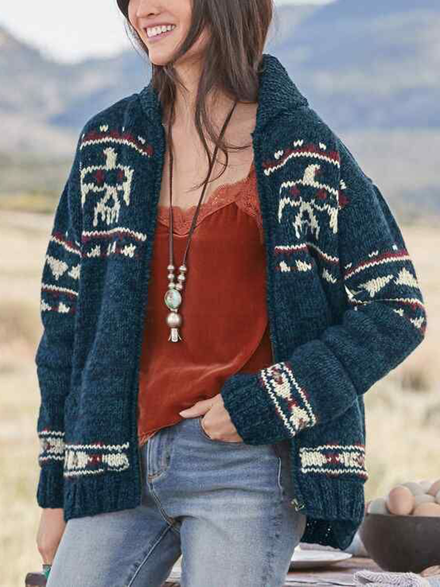 Western Eagle Print Knitted Cardigan