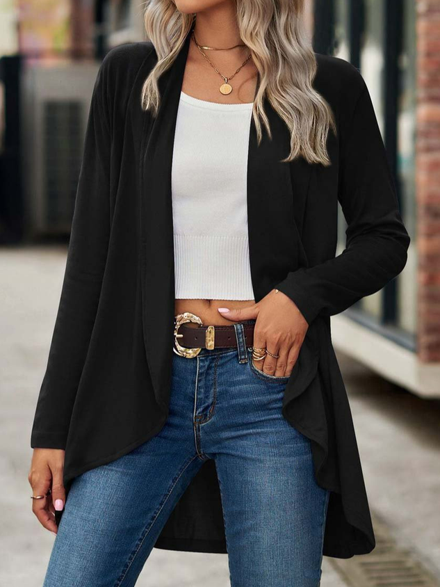 Wrap Loose Casual Plain Coat