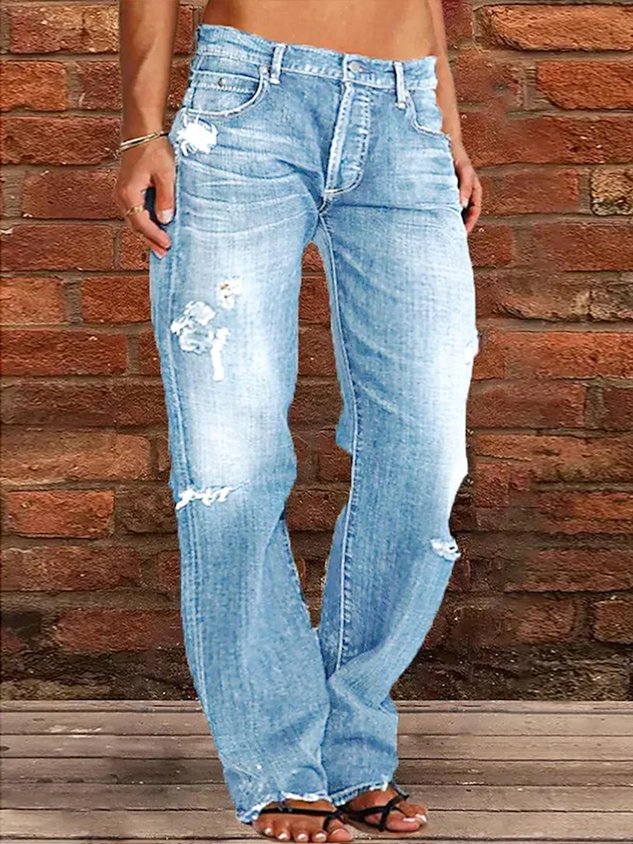 Loose Plain Casual Denim Jeans