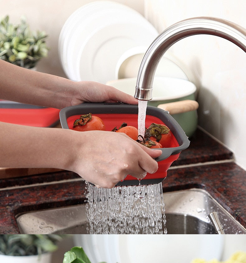 Collapsible Silicone Colander Strainer,Kitchen&Home Drain Basket,Foldable Fruit Vegetable Washing Filter Basin,