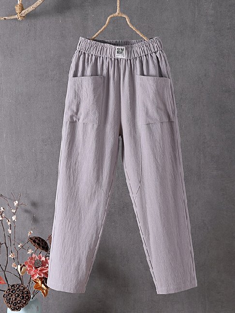 Casual Plain Natural Ankle Pants Straight Pants