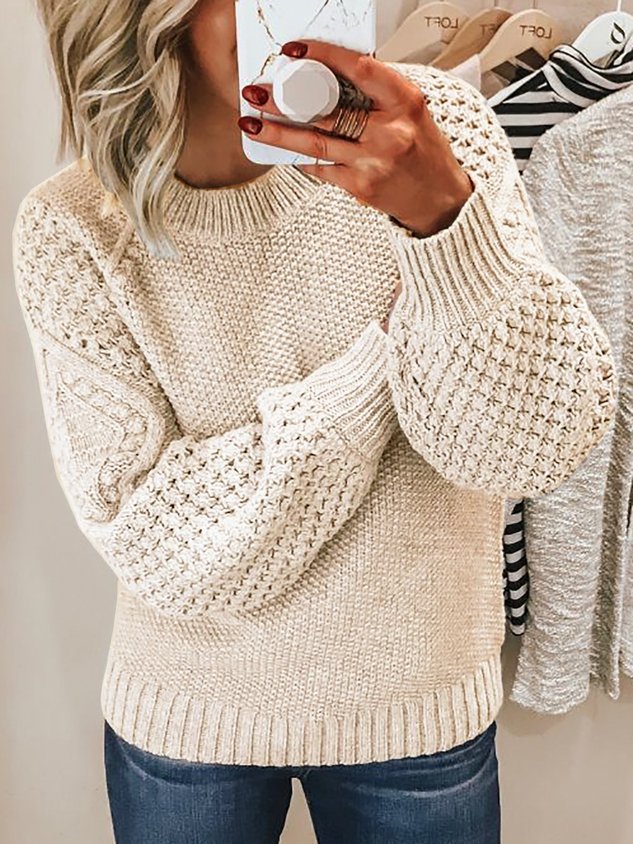 Women Knitted Solid Long Sleeve Comfy Casual Sweater