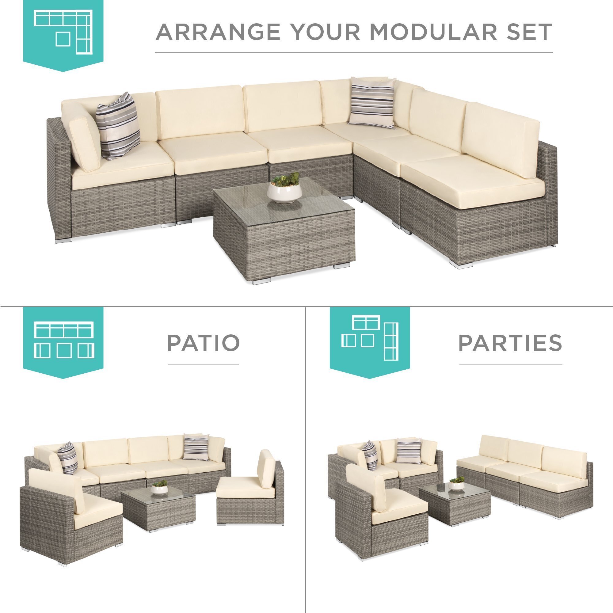 🔥Best Choice Products🔥 7-Piece Modular Outdoor Conversational Furniture Set, Wicker Sectional Sofas