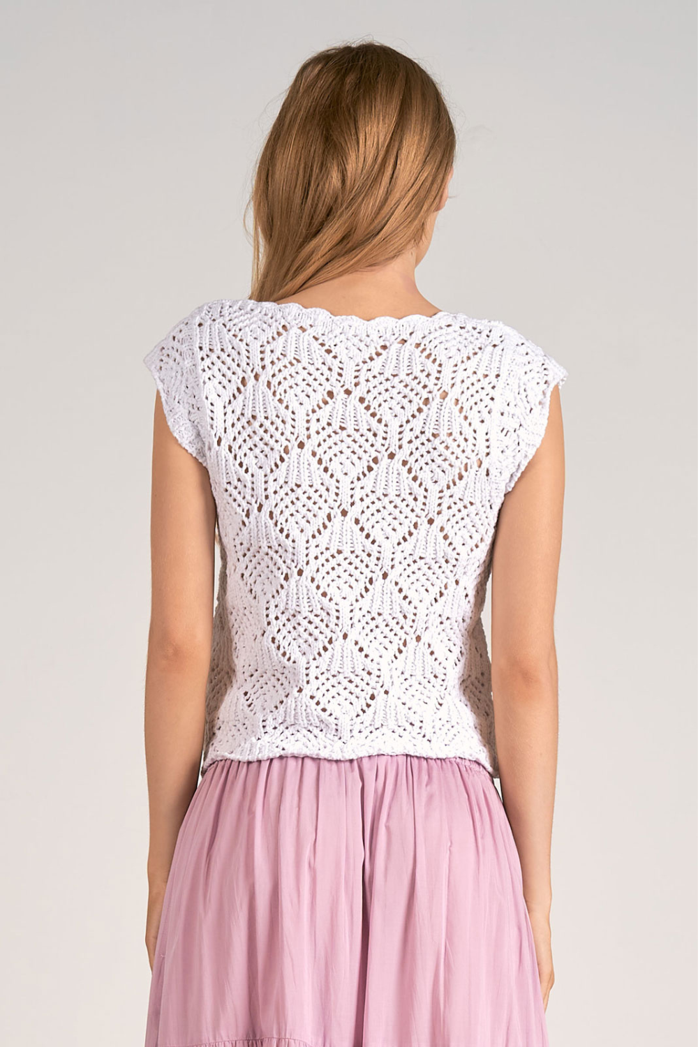 Elan Georgia Crochet Sweater Tank - White