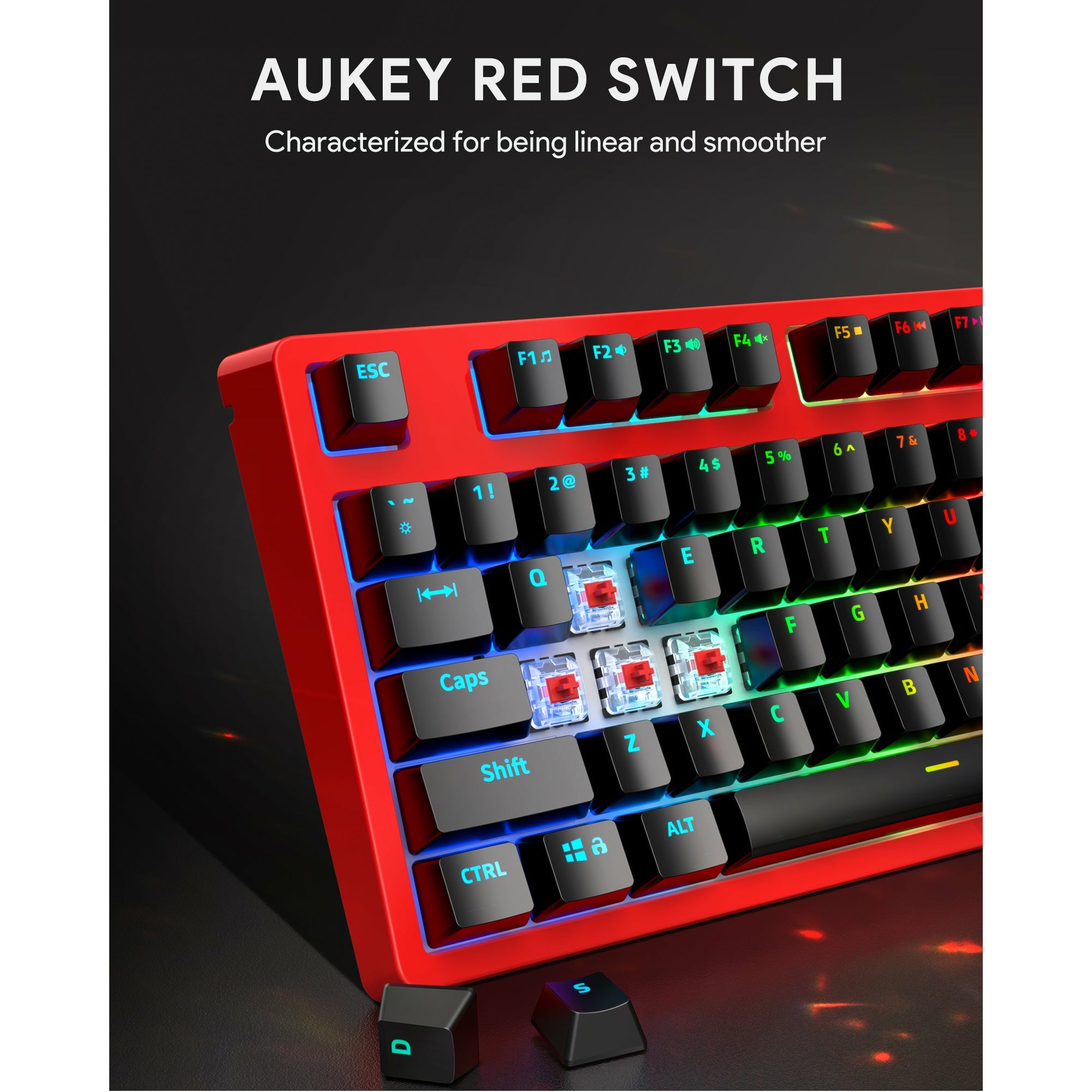 AUKEY KMG18 Red Mechanical Keyboard Red Switches 104key with Gaming Software