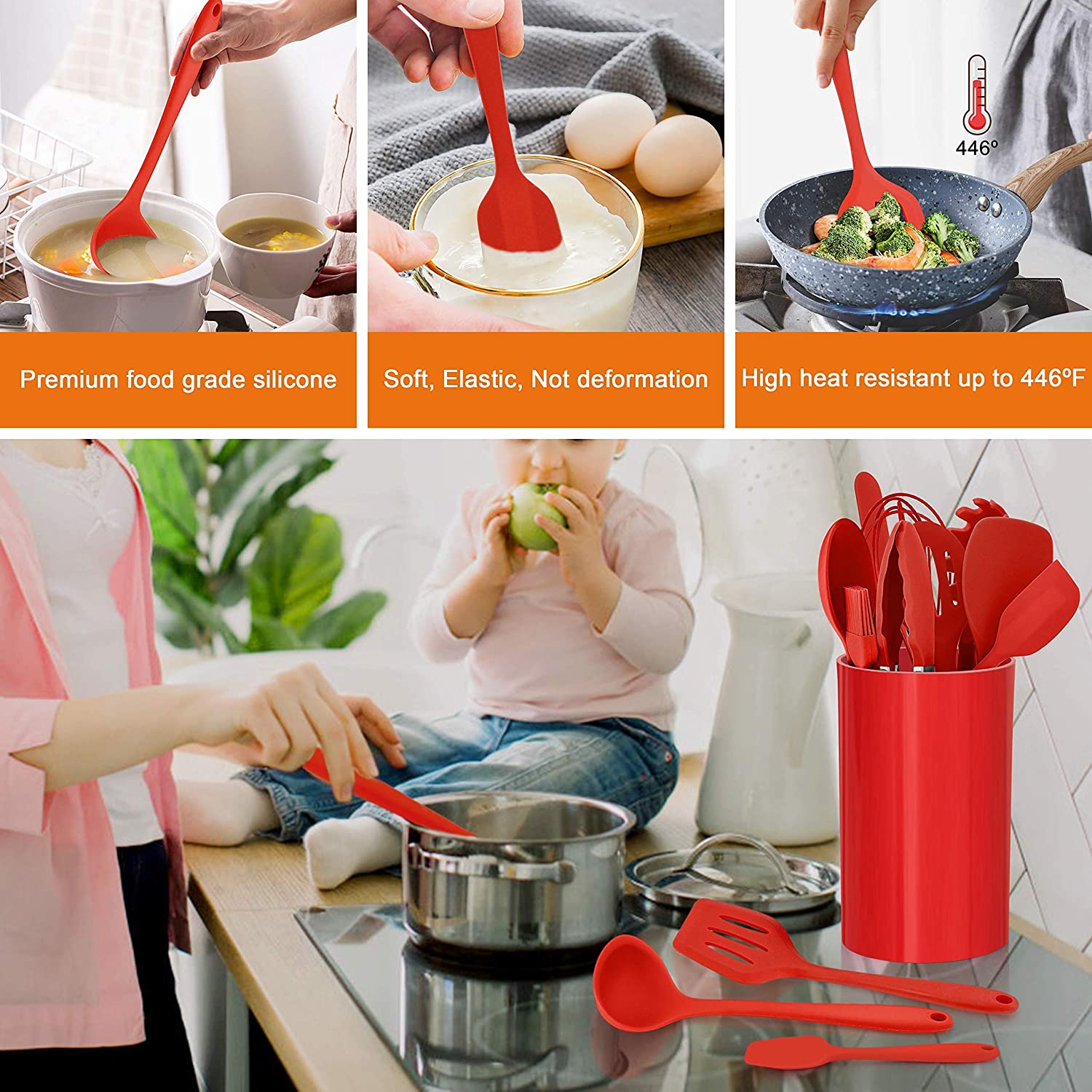 (Store Closing Sale) 14-piece cooking utensil set (with stand)