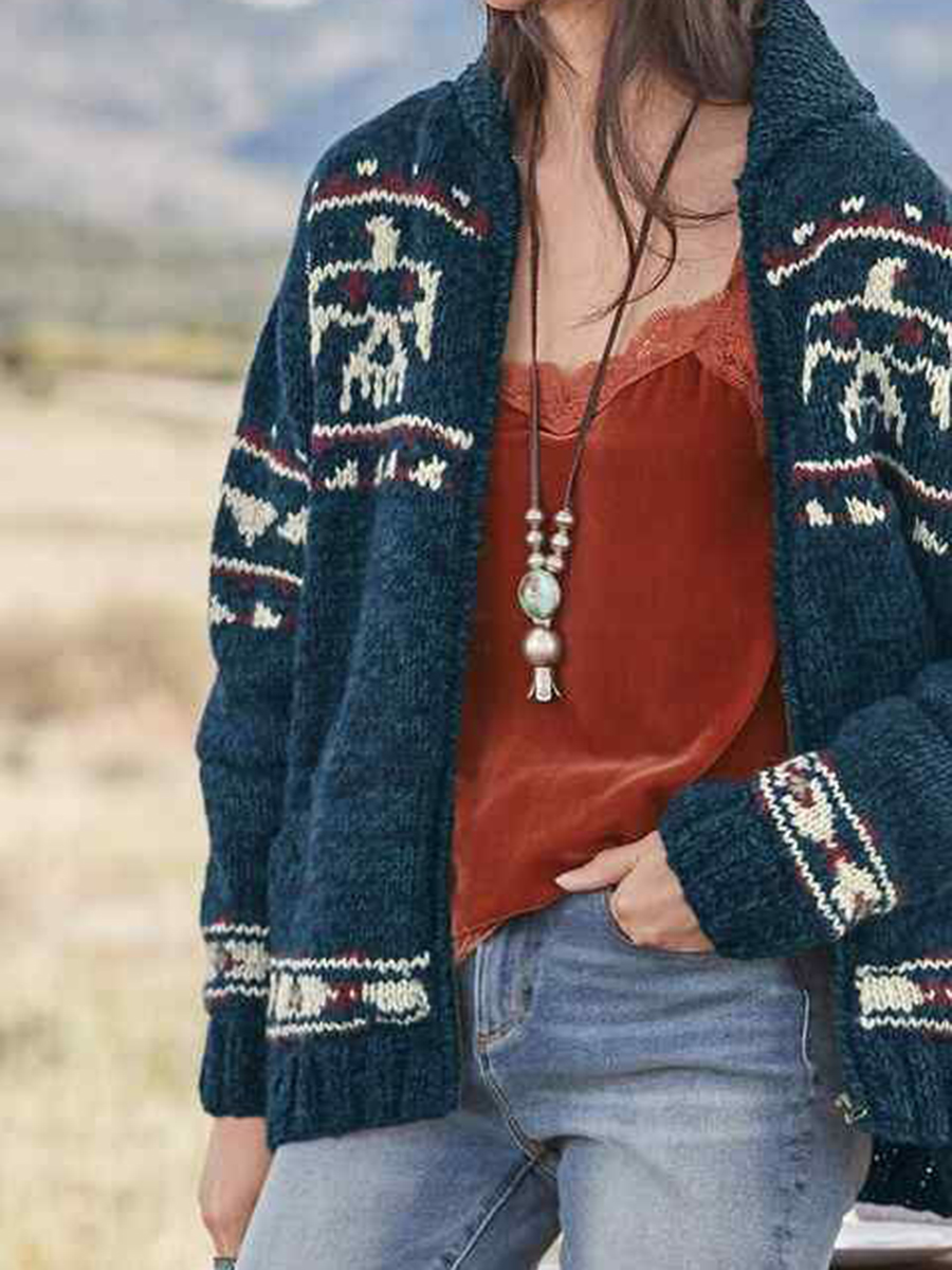 Western Eagle Print Knitted Cardigan