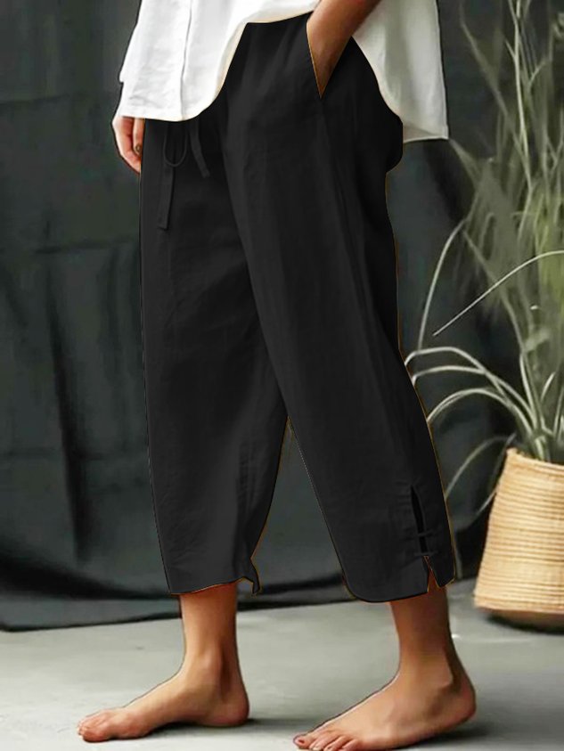 Elastic Band Loose Plain Casual Pants