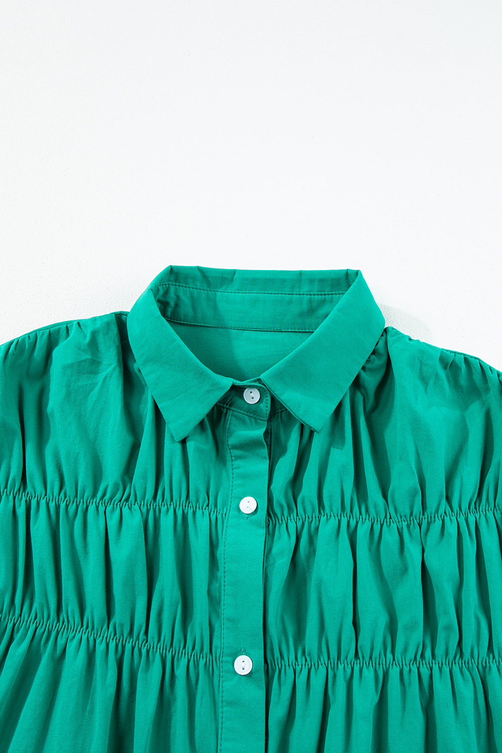 Bright Green Shirred Ruffle Sleeve Button Up Shirt Dress