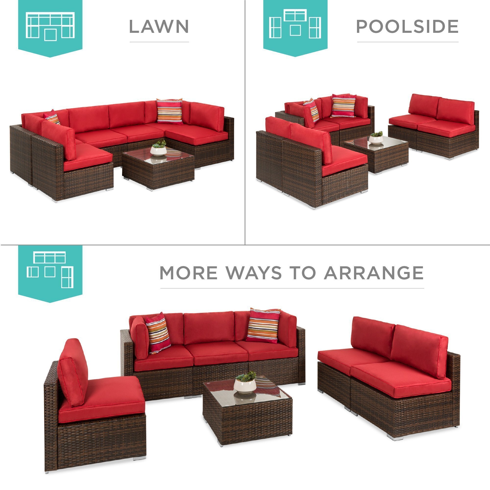 🔥Best Choice Products🔥 7-Piece Modular Outdoor Conversational Furniture Set, Wicker Sectional Sofas