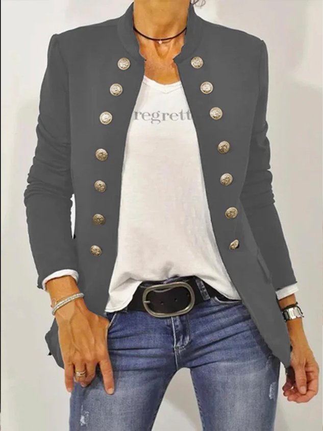 Long Sleeve Shift Buttoned Solid Jacket