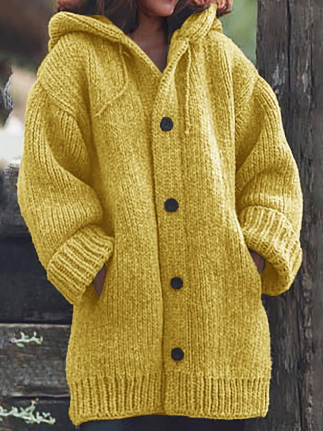 Button Down Hooded Knitted Cardigan Plus Size Knit coat