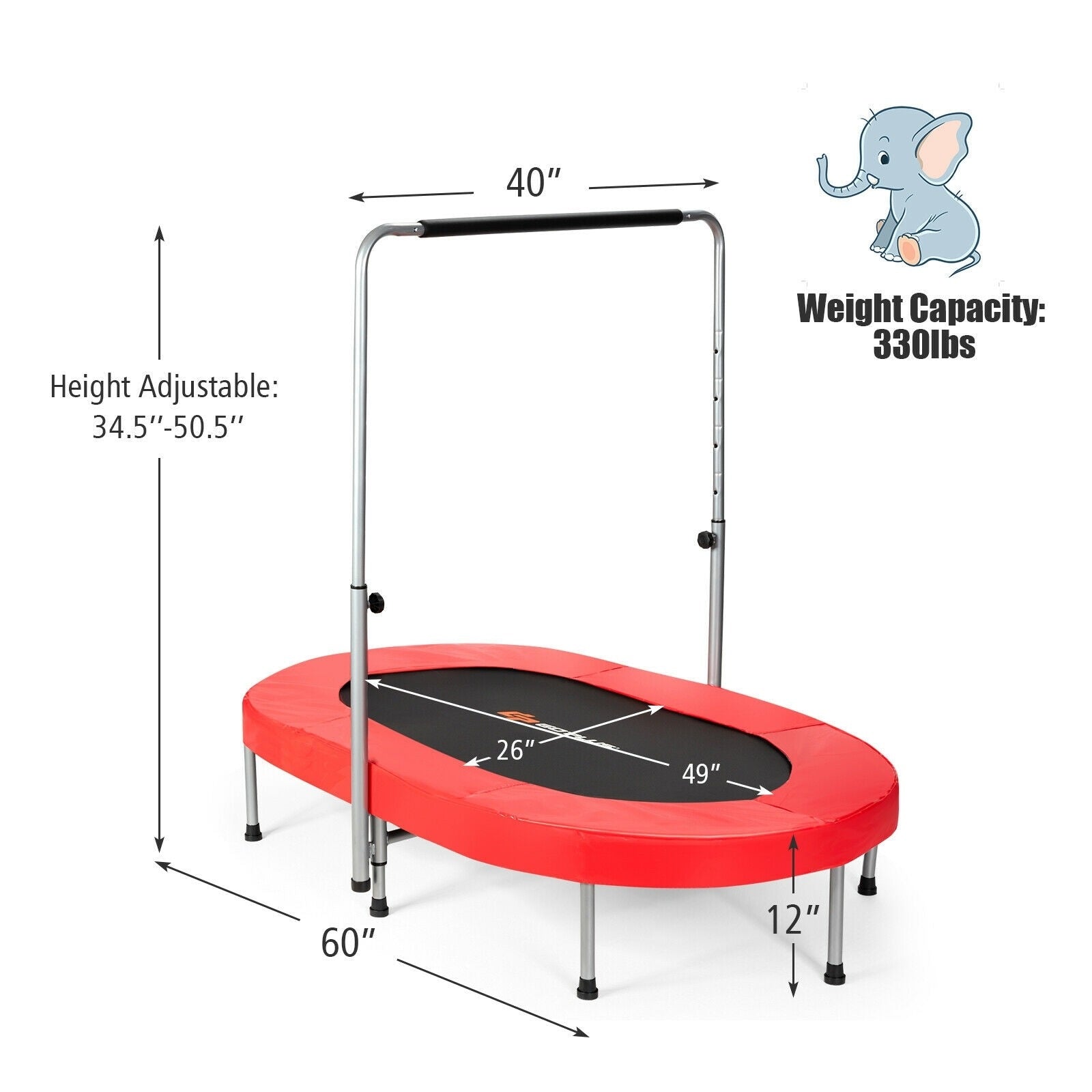 Foldable Double Mini Kids Fitness Trampoline Rebounder with Adjustable Handle