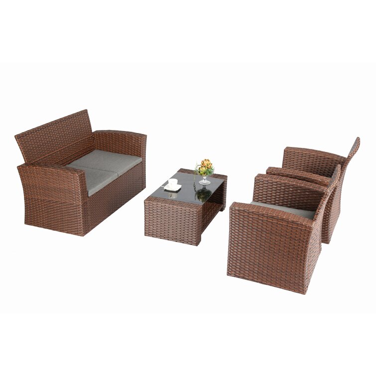 Charmain 4 Piece Rattan Sofa Seating Group with Cushions