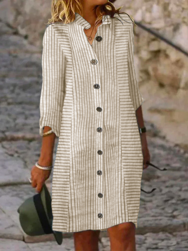 Loose Casual Striped Shirt Dress