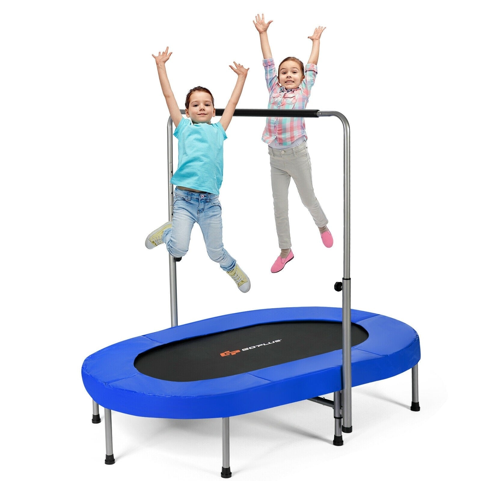 Foldable Double Mini Kids Fitness Trampoline Rebounder with Adjustable Handle