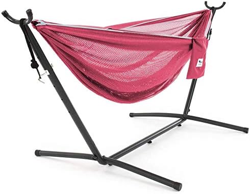 Double Cotton Hammock with Space Saving Steel Stand, Tropical (450 lb Capacity - Premium Carry Bag Included)