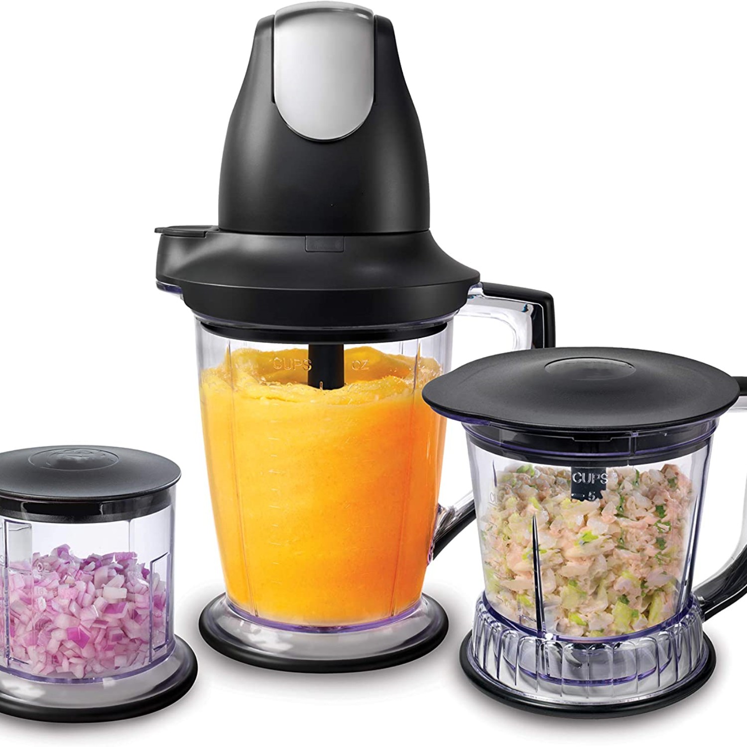 QB1004 Blender/Food Processor with 450-Watt Base, 48oz Pitcher, 16oz Chopper Bowl, and 40oz Processor Bowl for Shakes, Smoothies, and Meal Prep,Black