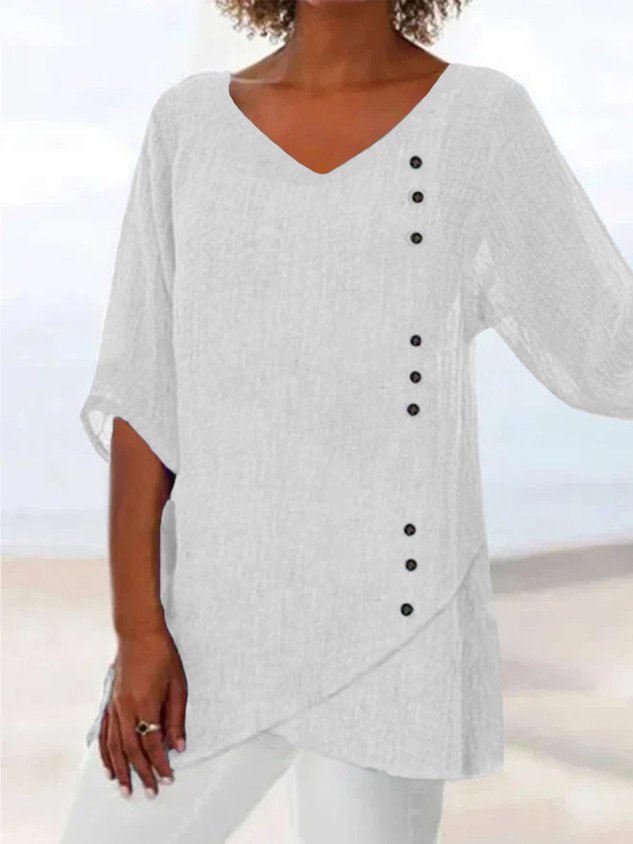 Casual Three Quarter Sleeve V Neck Tunic Top