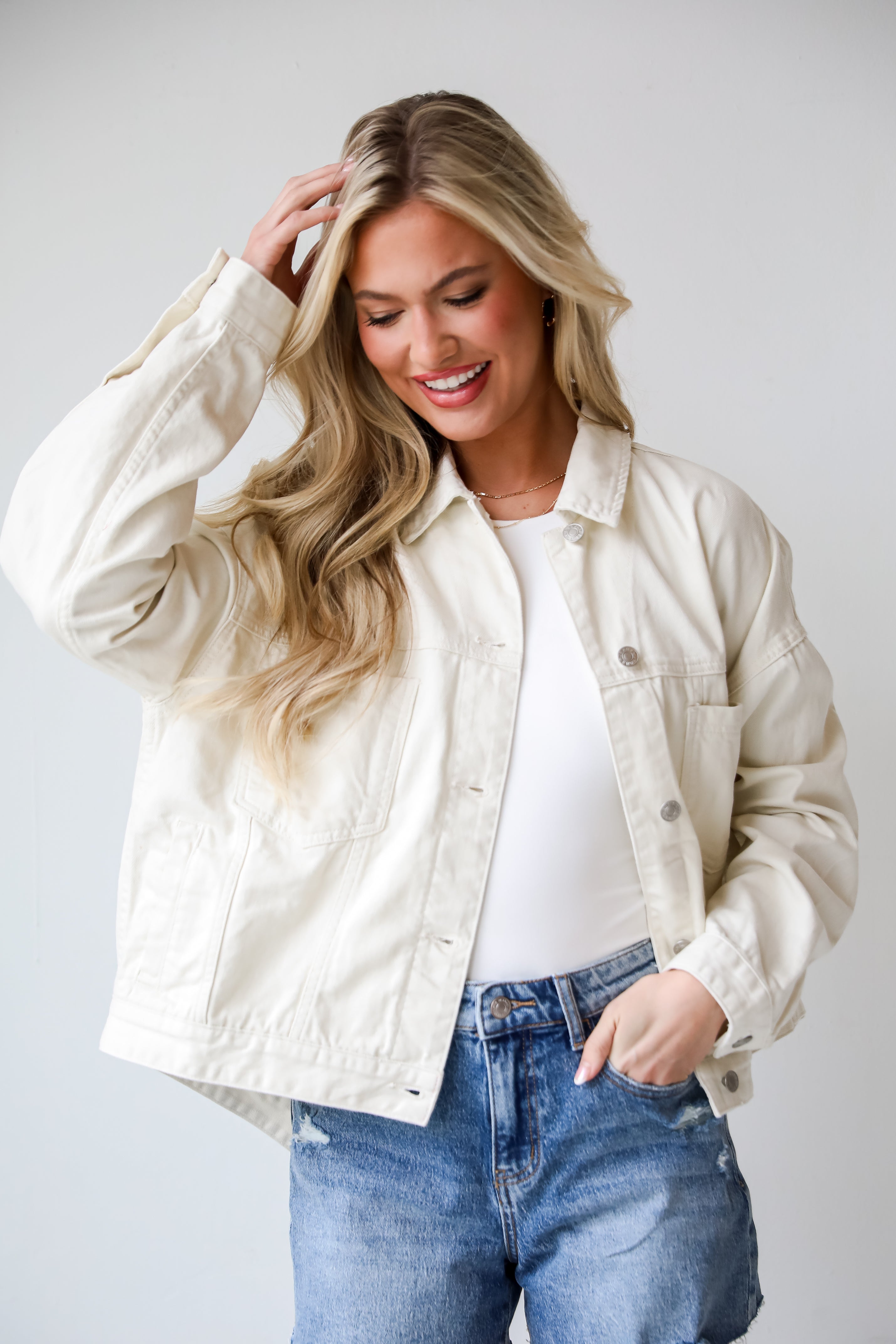 FINAL SALE - Effortless Presence Cream Denim Jacket