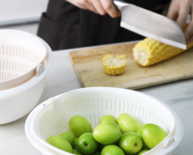 Kitchen Silicone Double Drain Basket Bowl