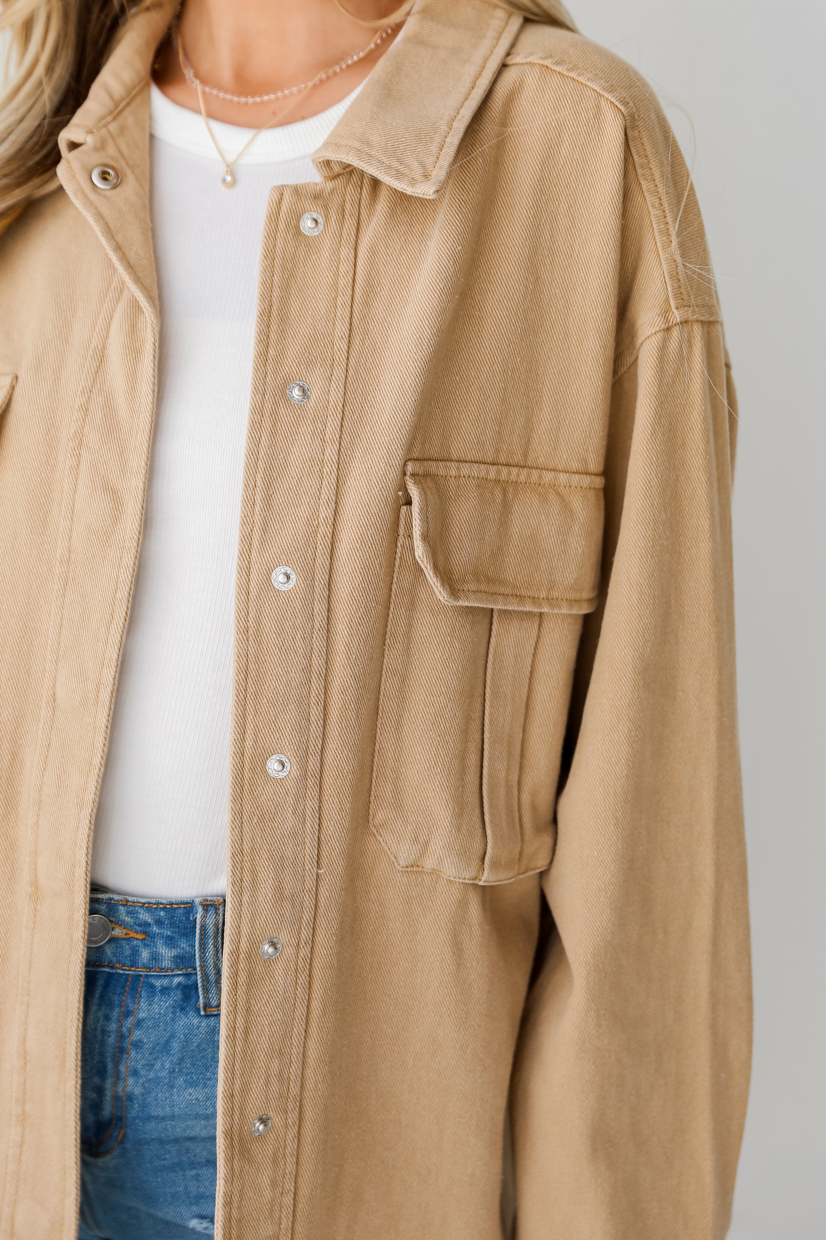 FINAL SALE - Cooler Than You Taupe Denim Jacket