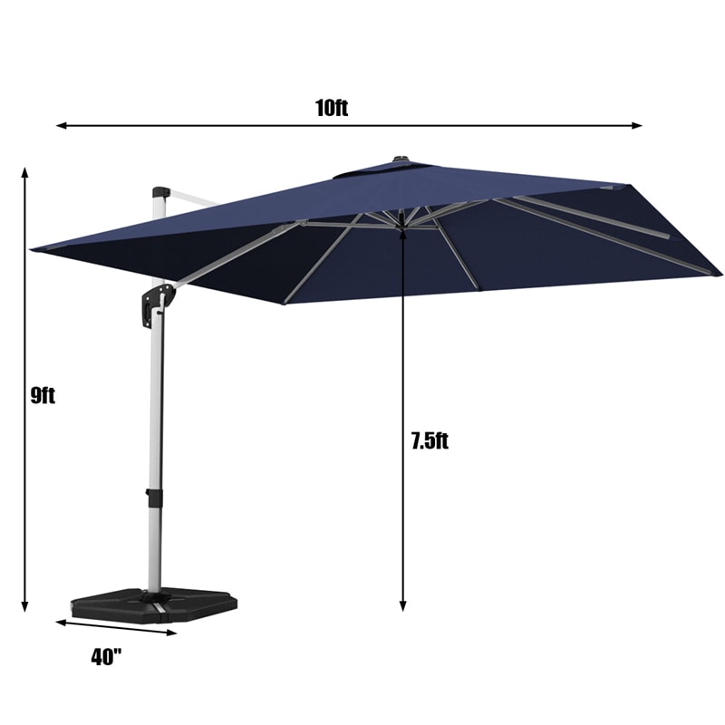 10 Ft Square Offset Patio Cantilever Umbrella with 360 Degree Tilt