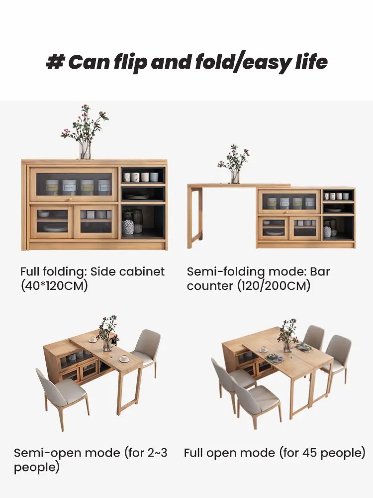 💥Solid wood foldable dining table.sub dining cabinet(integrated)