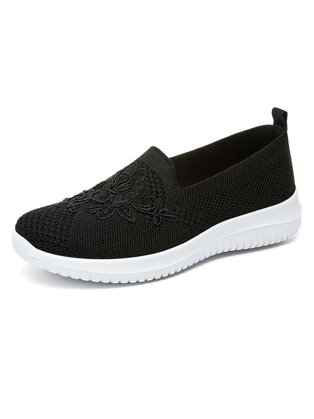 Sports Floral Breathable Slip On Flat Heel Fly Woven Shoes Embroidery