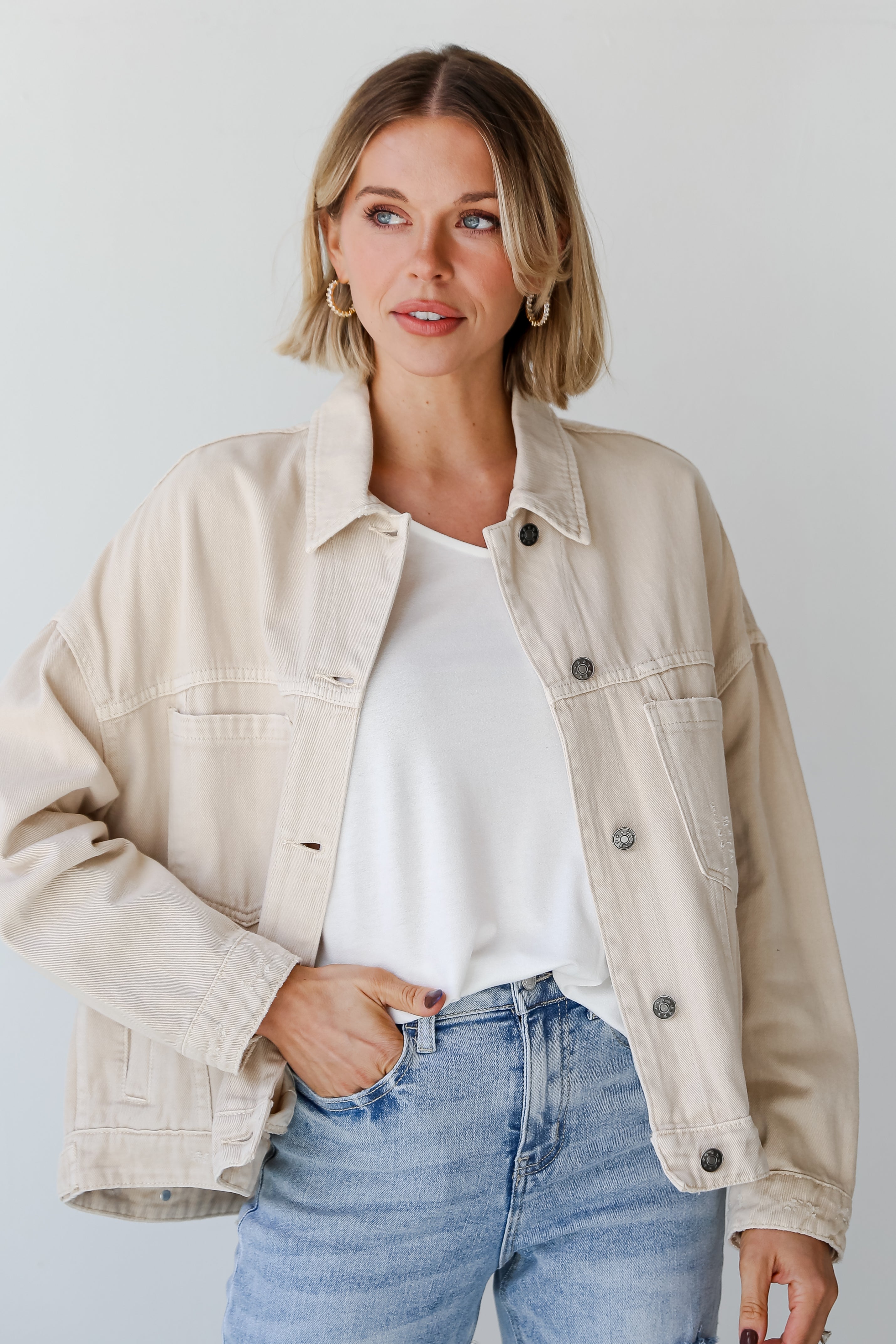 FINAL SALE - Practical Charm Off White Denim Jacket