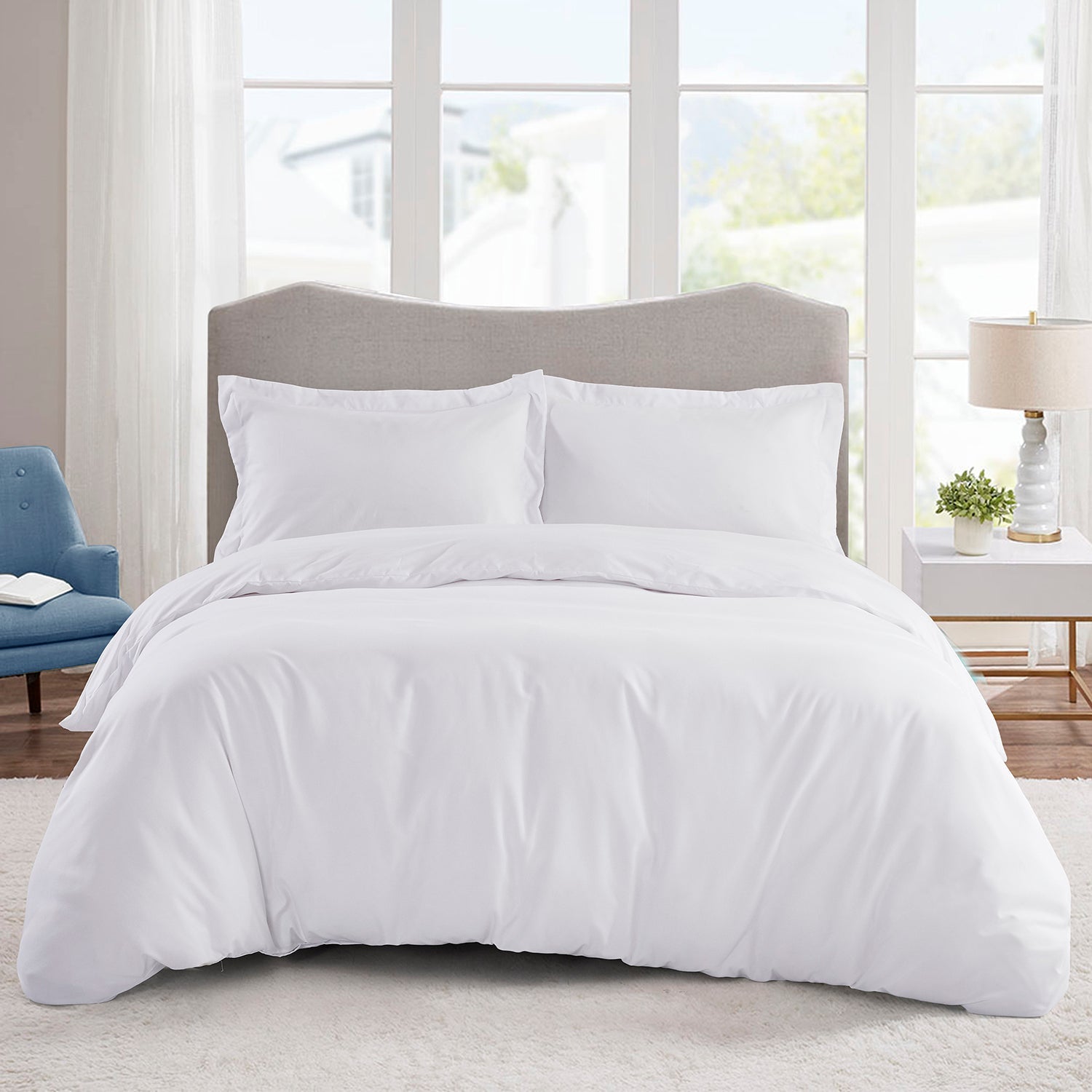 Super Soft Microfiber White / Gray Duvet Cover Zipper Closure  with 4 Corner Tabs Twin King Size