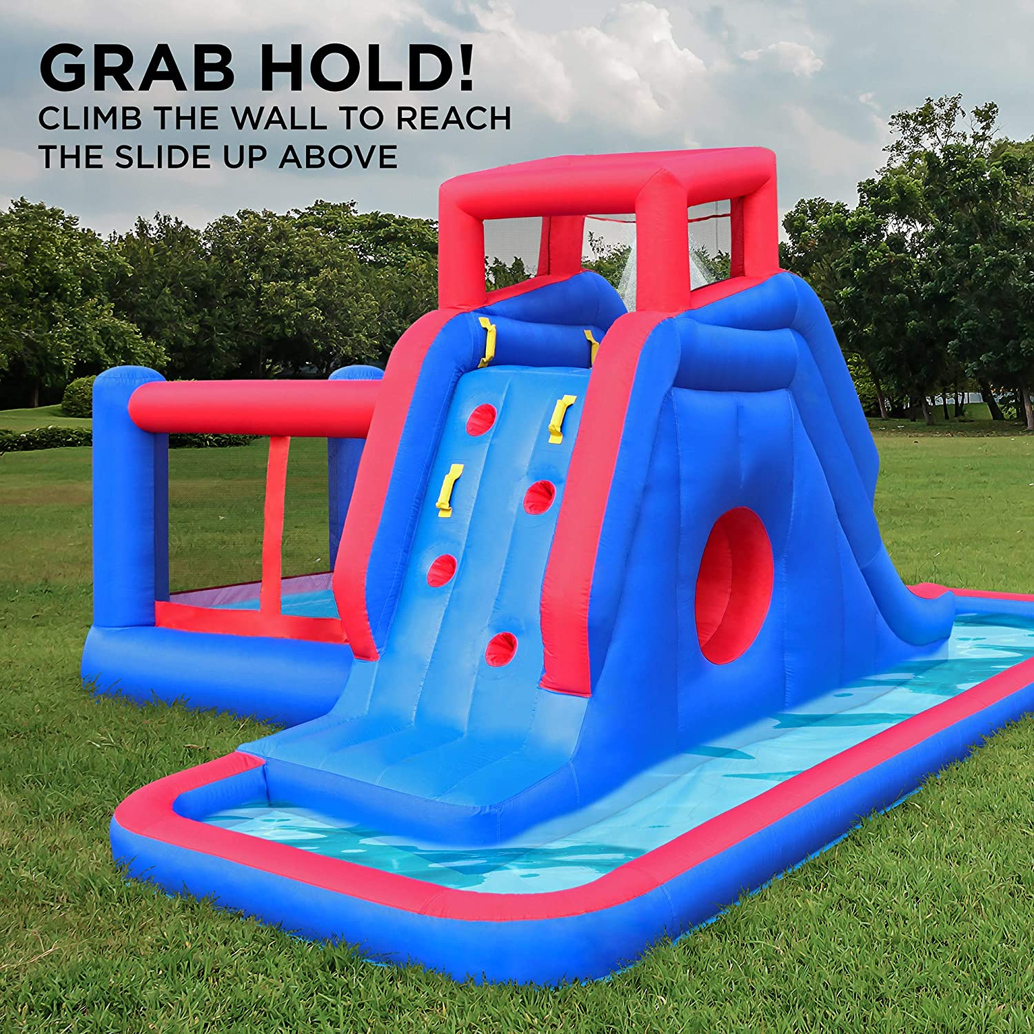 Deluxe Inflatable Water Slide Park �C Heavy-Duty Nylon Bounce House for Outdoor Fun - Climbing Wall, Slide, Bouncer & Splash Pool �C Easy to Set Up & Inflate with Included Air Pump & Carrying Case