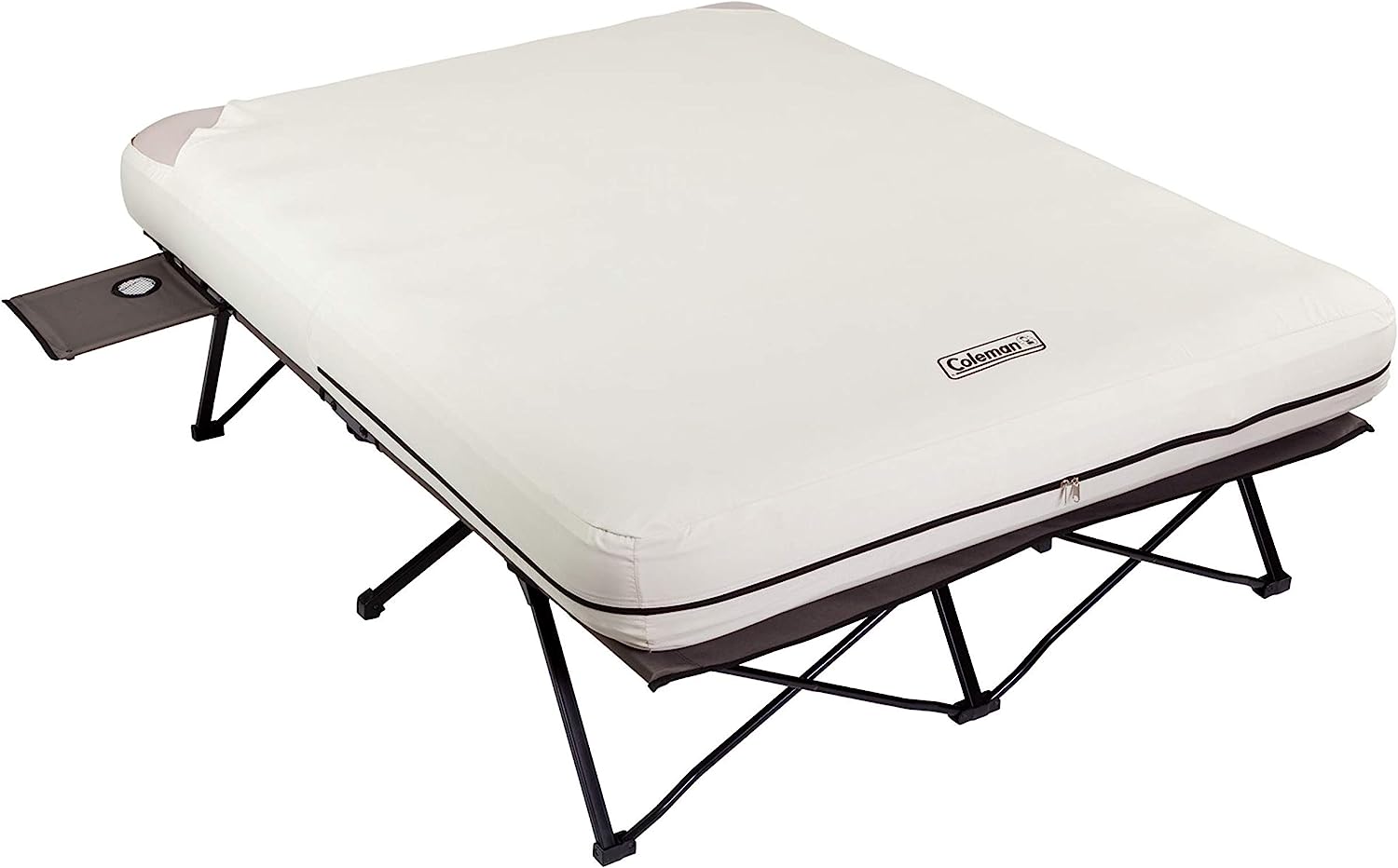 Camping Cot, Air Mattress, and Pump Combo, Folding Camp Cot and Air Bed with Side Table and Battery Operated Pump