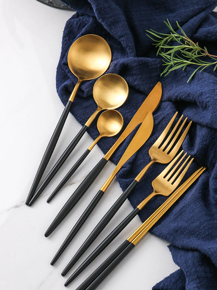 (Store Closing Sale) Gold Flatware Set Stainless Steel Cutlery Set Knife Fork Spoon Dinner Tableware Set Kitchen Dinnerware