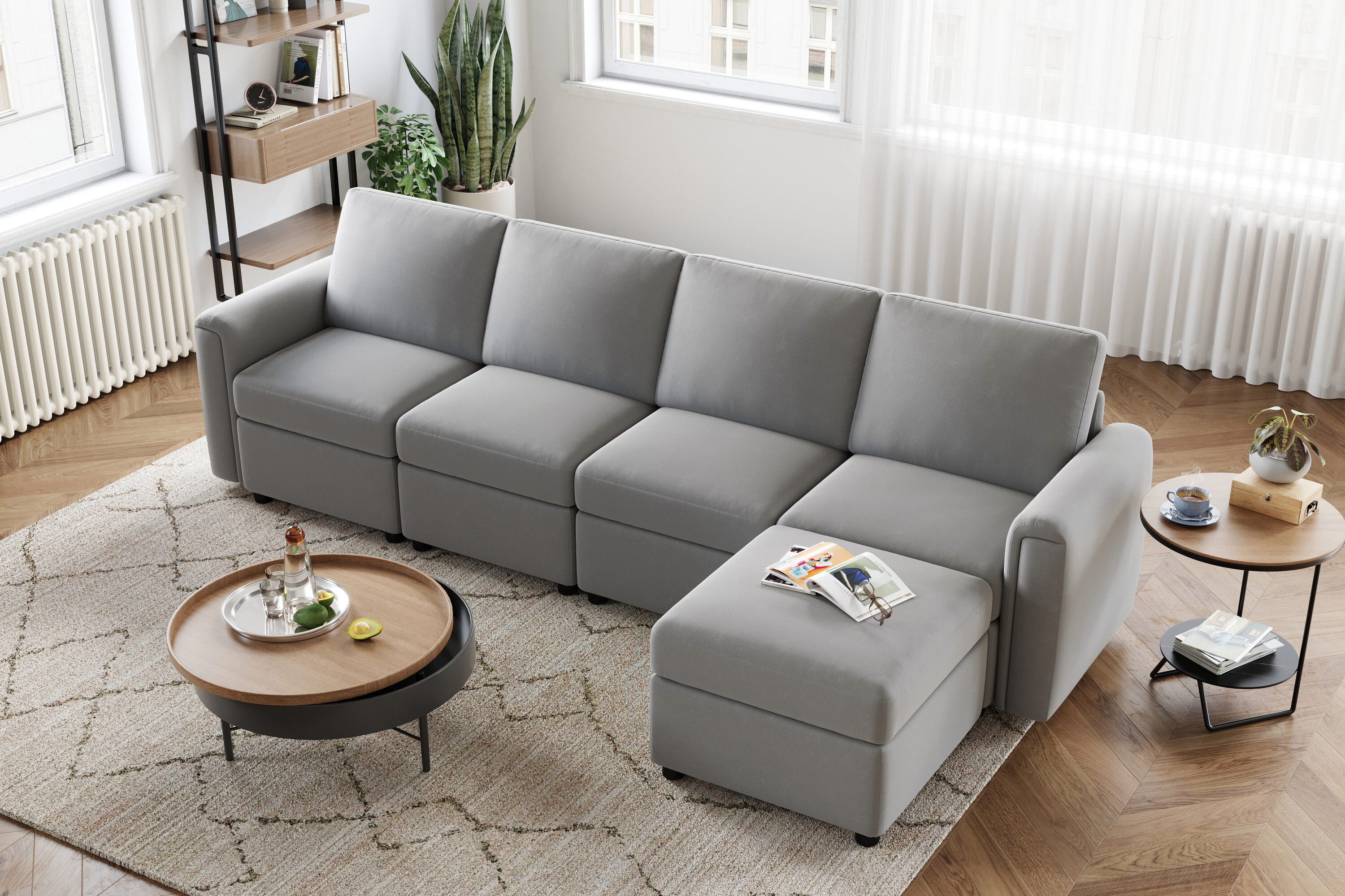 LINSY HOME Modular Couches and Sofas Sectional with Storage Sectional Sofa U Shaped Sectional Couch with Reversible Chaises, Dark Gray