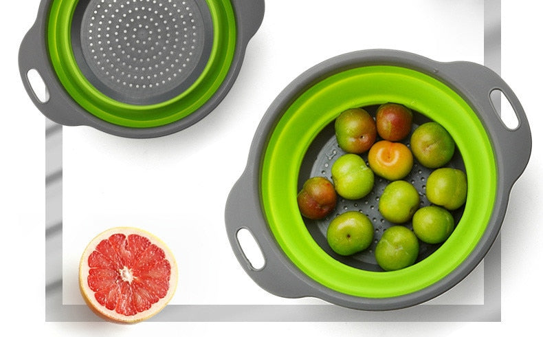 Collapsible Silicone Colander Strainer,Kitchen&Home Drain Basket,Foldable Fruit Vegetable Washing Filter Basin,